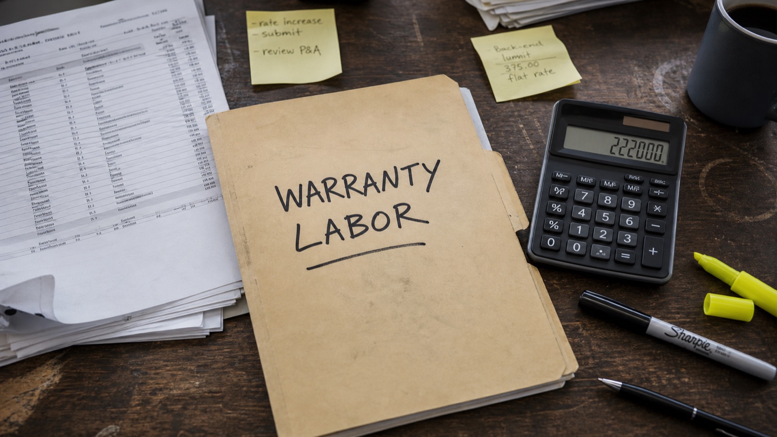 Repair order sample and calculator for a warranty labor rate submission