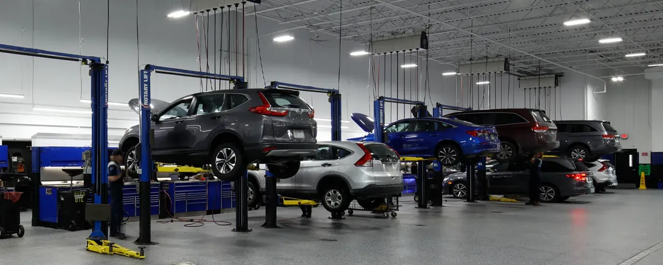 Service bay with vehicles on lifts